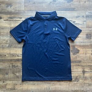 Under Armour Boys Navy Blue Golf Collared Short Sleeve Polo Shirt Size Medium